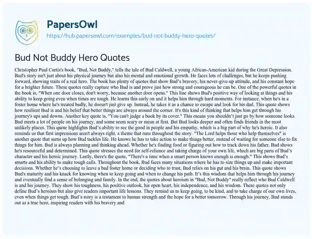Essay on Bud Not Buddy Hero Quotes