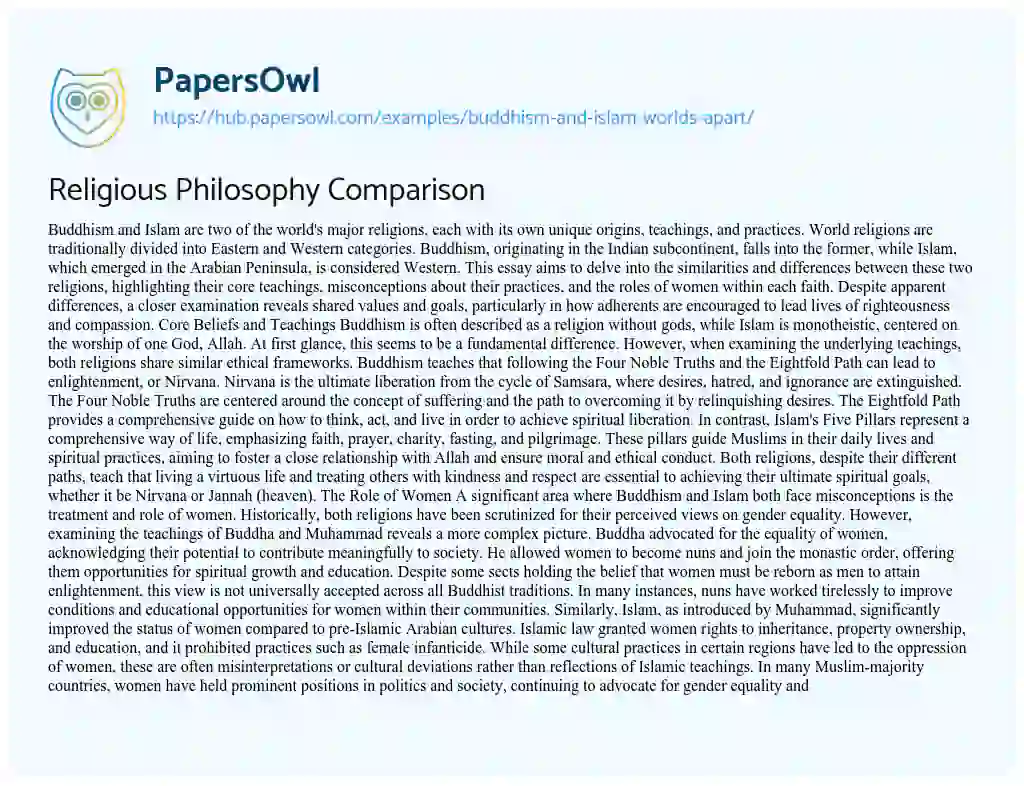 Essay on Religious Philosophy Comparison