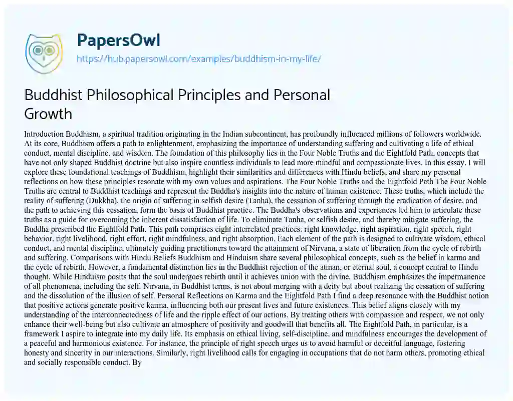 Essay on Buddhist Philosophical Principles and Personal Growth