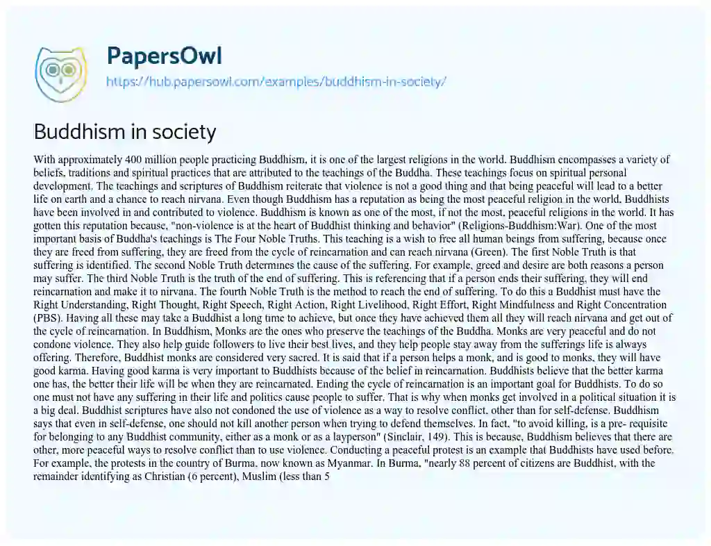 Essay on Buddhism in society