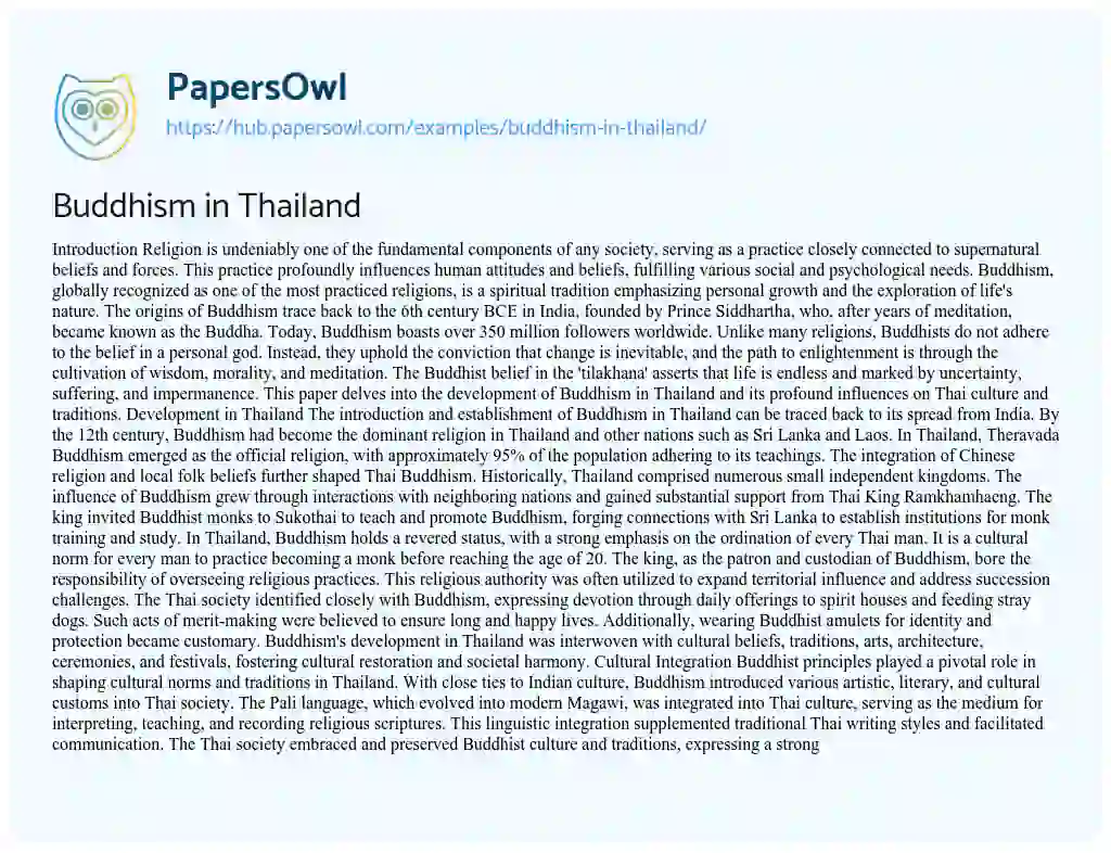 Essay on Buddhism in Thailand