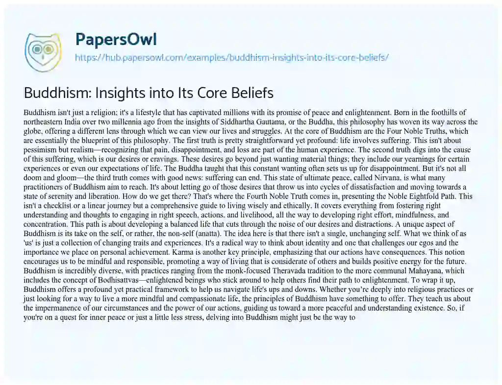 Essay on Buddhism: Insights into Its Core Beliefs