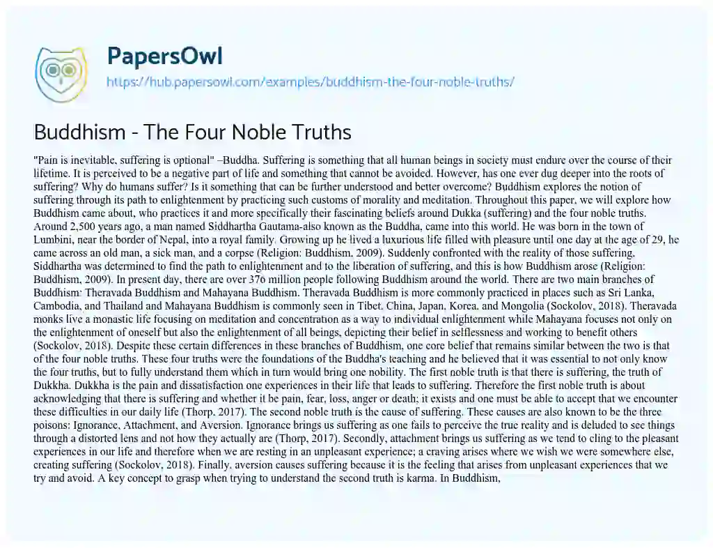 Essay on Buddhism – The Four Noble Truths