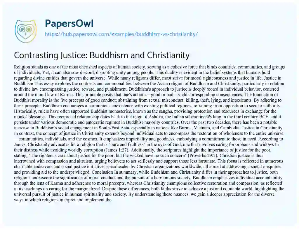 Essay on Contrasting Justice: Buddhism and Christianity
