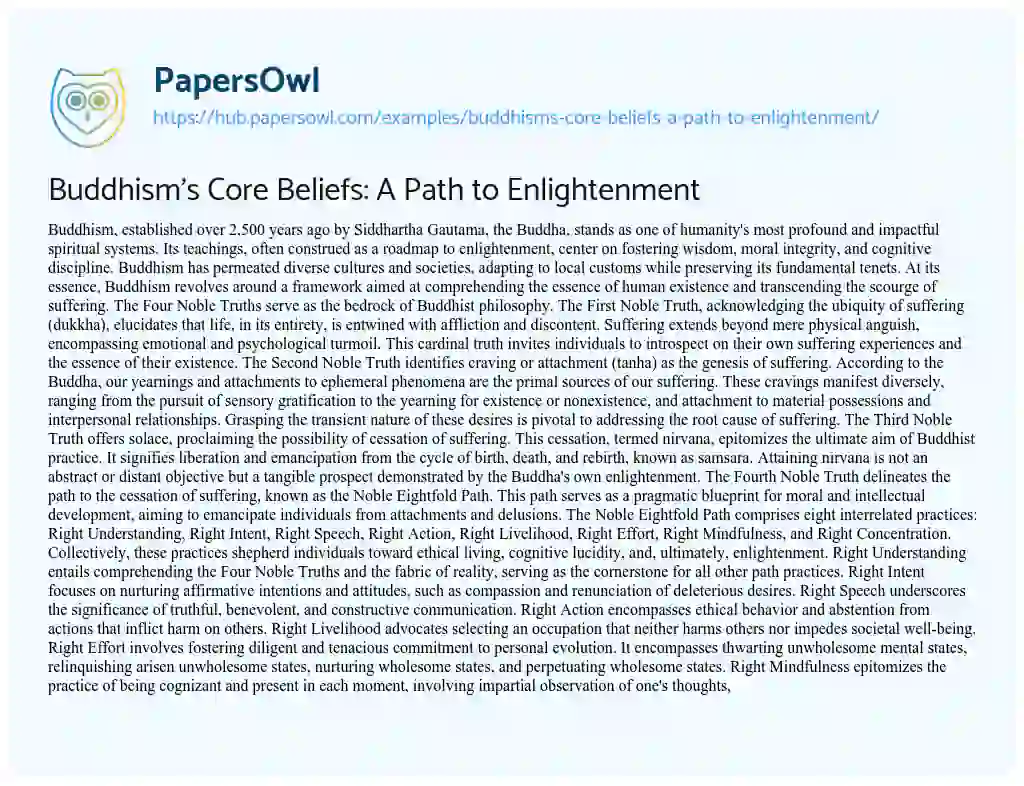 Essay on Buddhism’s Core Beliefs: A Path to Enlightenment