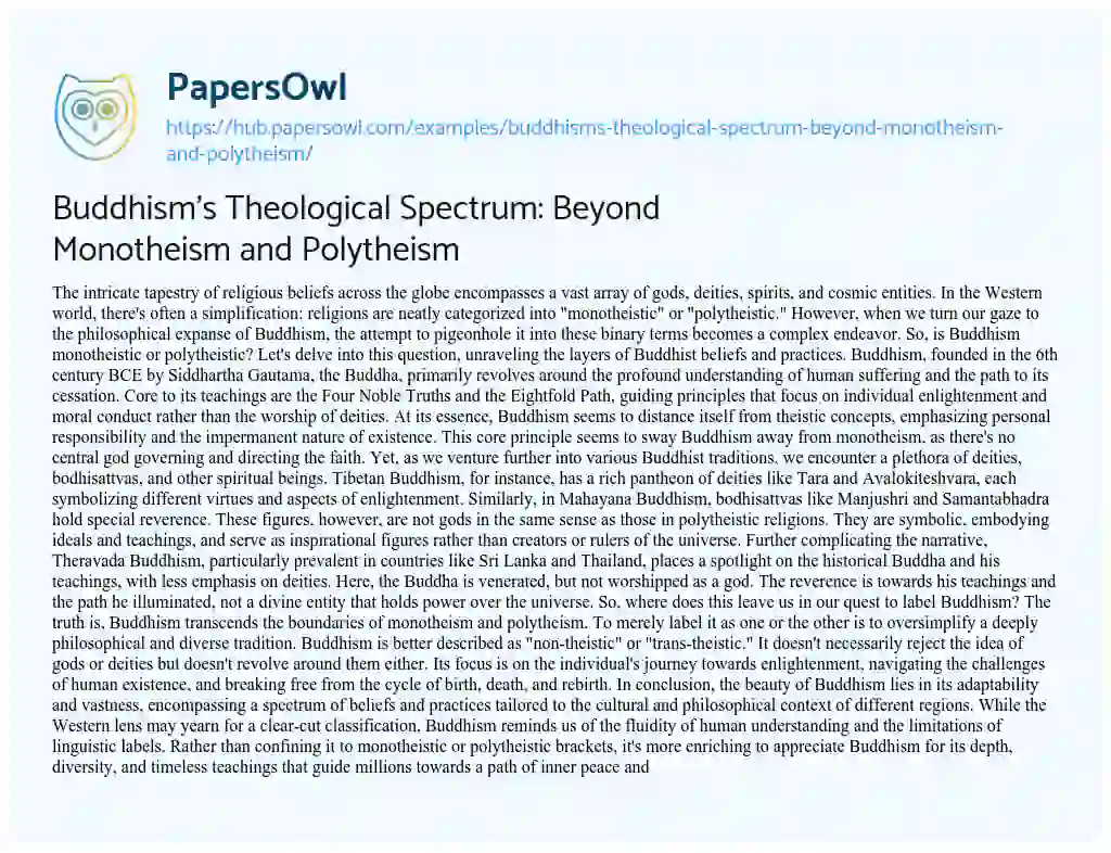 Essay on Buddhism’s Theological Spectrum: Beyond Monotheism and Polytheism