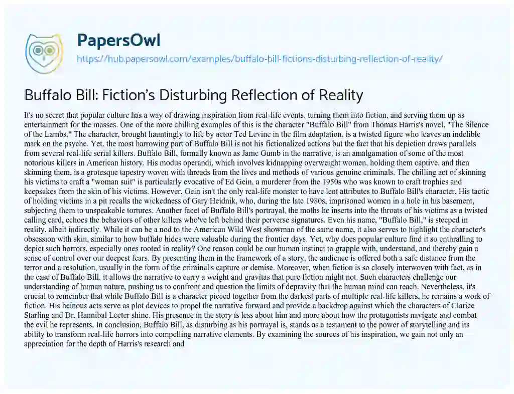 Essay on Buffalo Bill: Fiction’s Disturbing Reflection of Reality