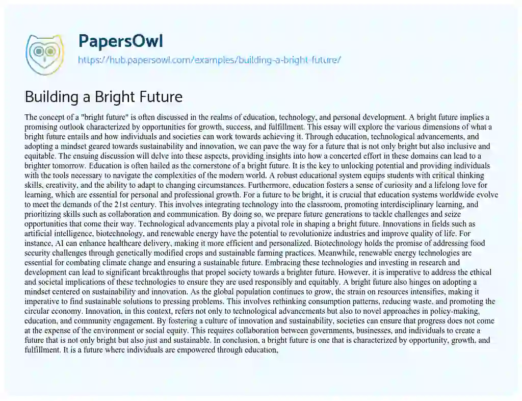 Essay on Building a Bright Future