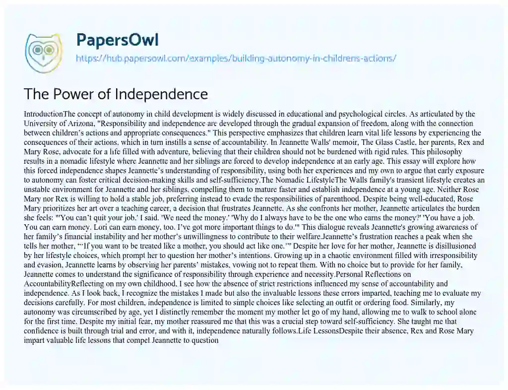 Essay on The Power of Independence