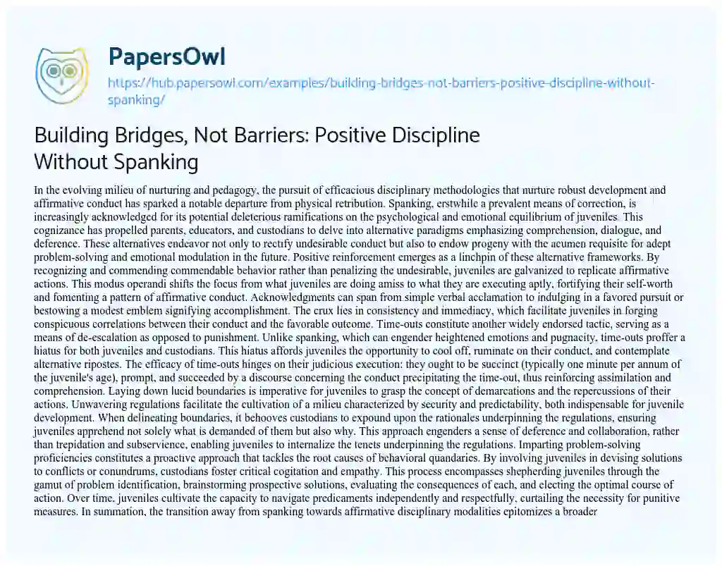 Essay on Building Bridges, Not Barriers: Positive Discipline Without Spanking