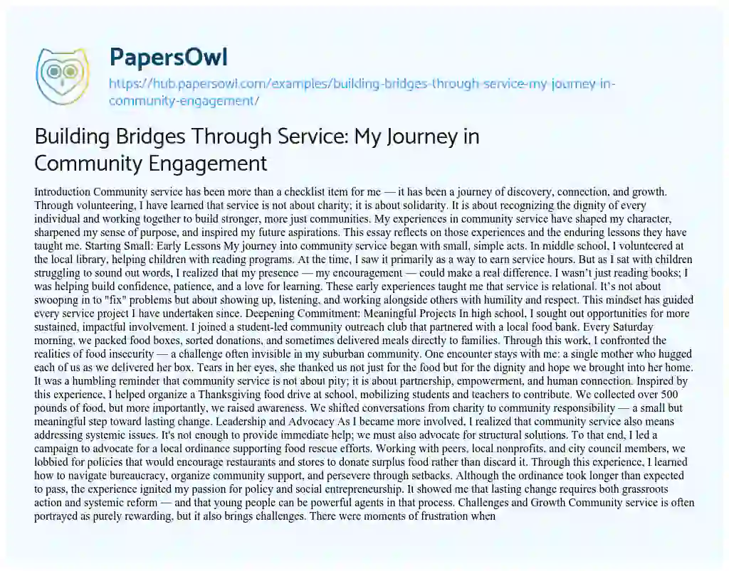 Essay on Building Bridges Through Service: My Journey in Community Engagement
