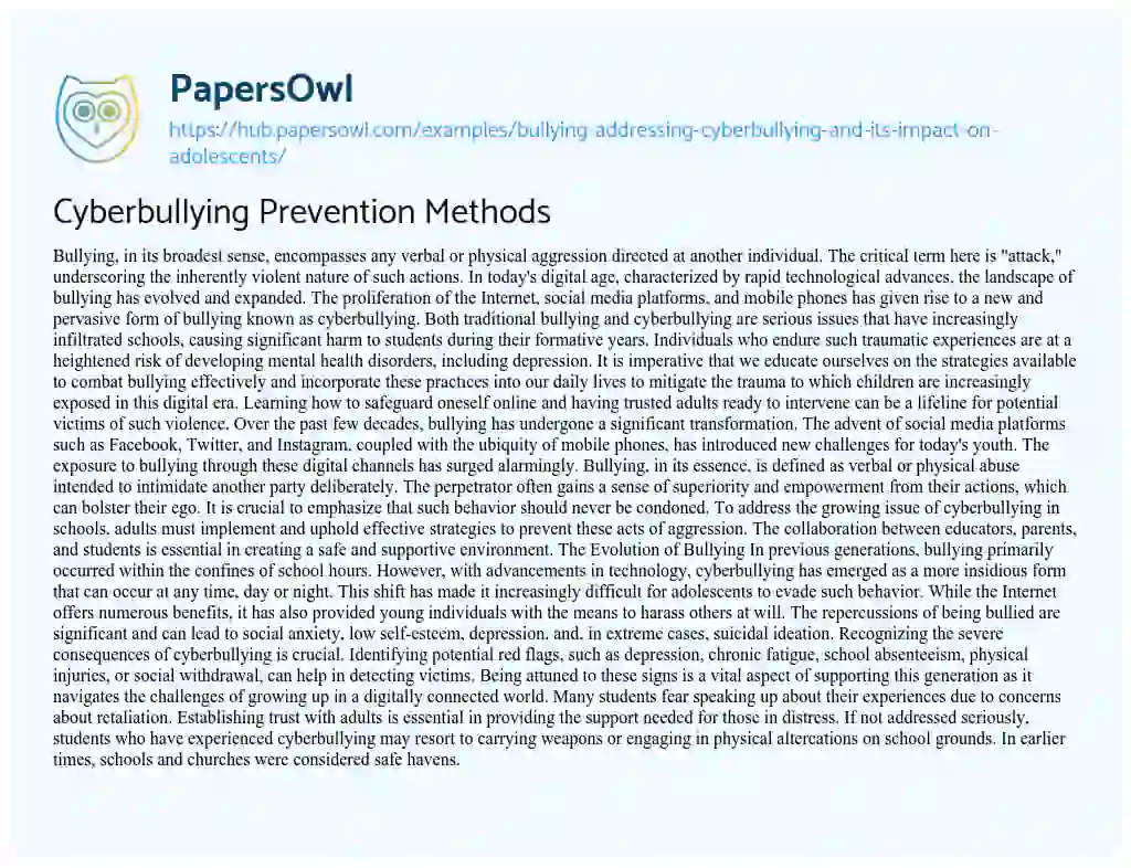 Essay on Cyberbullying Prevention Methods