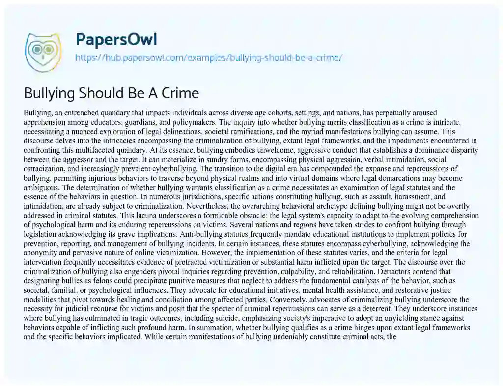 Essay on Bullying Should Be A Crime