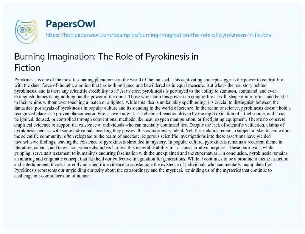 Essay on Burning Imagination: The Role of Pyrokinesis in Fiction