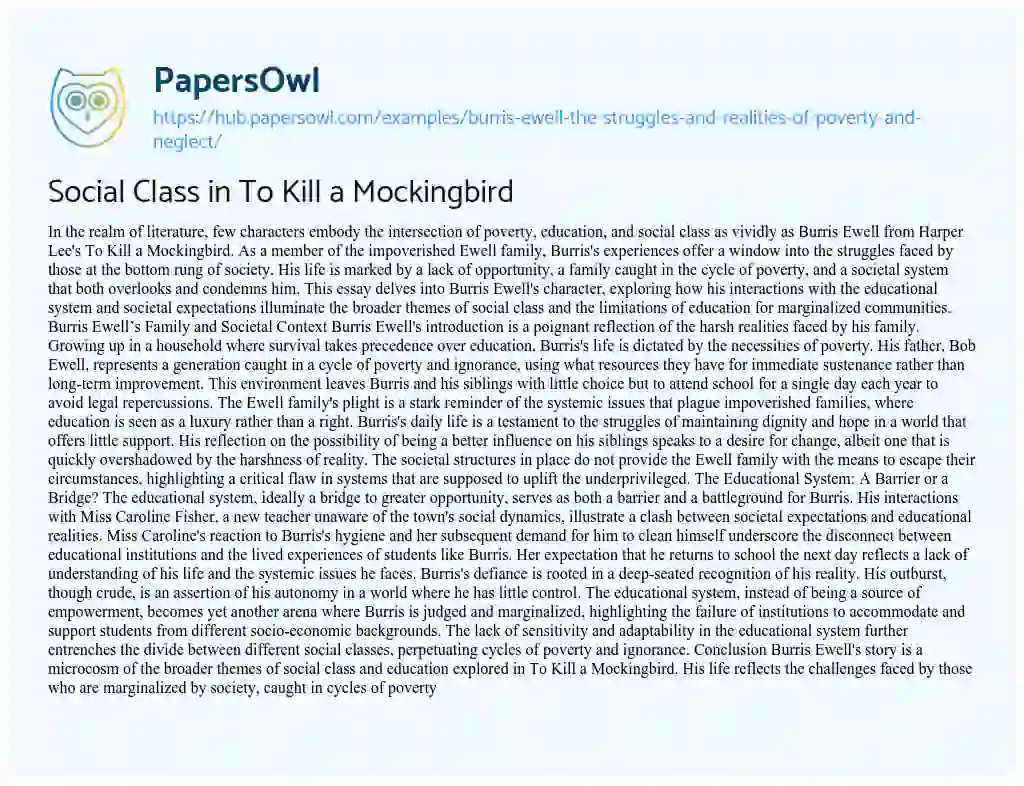 Essay on Social Class in To Kill a Mockingbird