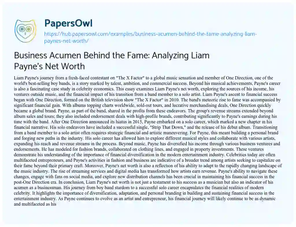 Essay on Business Acumen Behind the Fame: Analyzing Liam Payne’s Net Worth