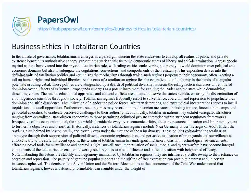 Essay on Business Ethics In Totalitarian Countries