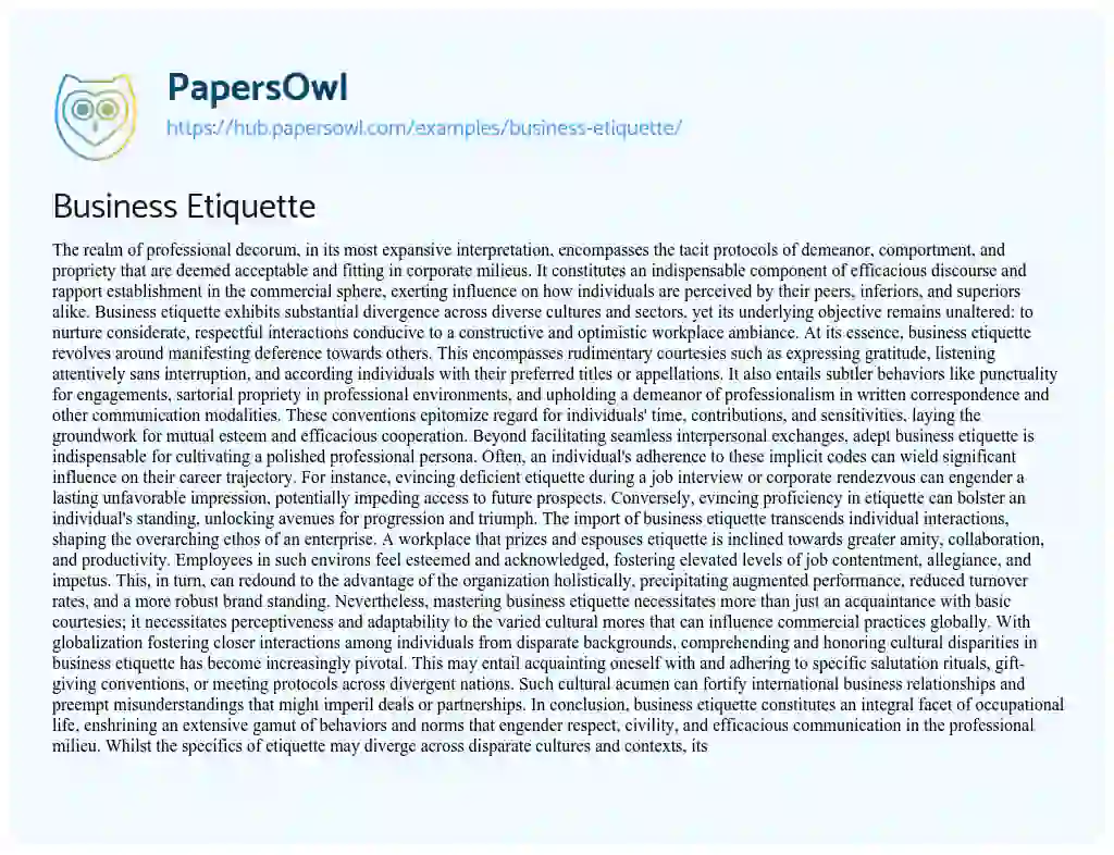 Essay on Business Etiquette