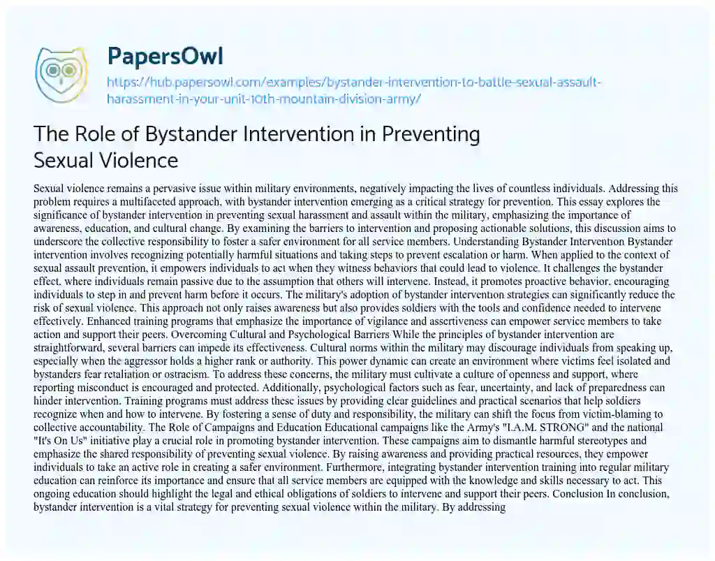 Essay on The Role of Bystander Intervention in Preventing Sexual Violence