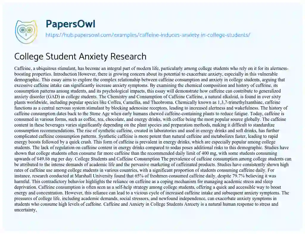 Essay on College Student Anxiety Research