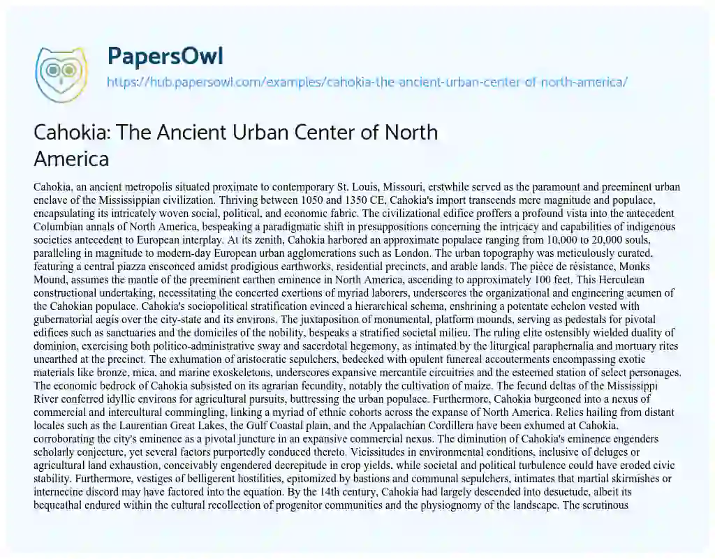 Essay on Cahokia: The Ancient Urban Center of North America