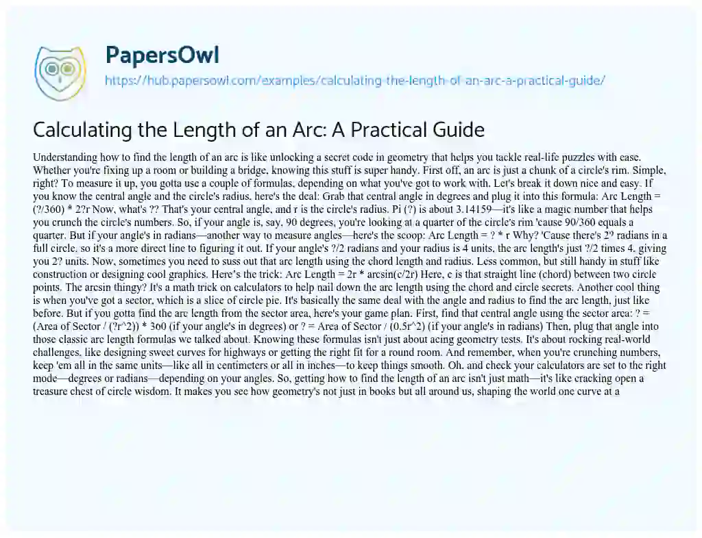 Essay on Calculating the Length of an Arc: A Practical Guide