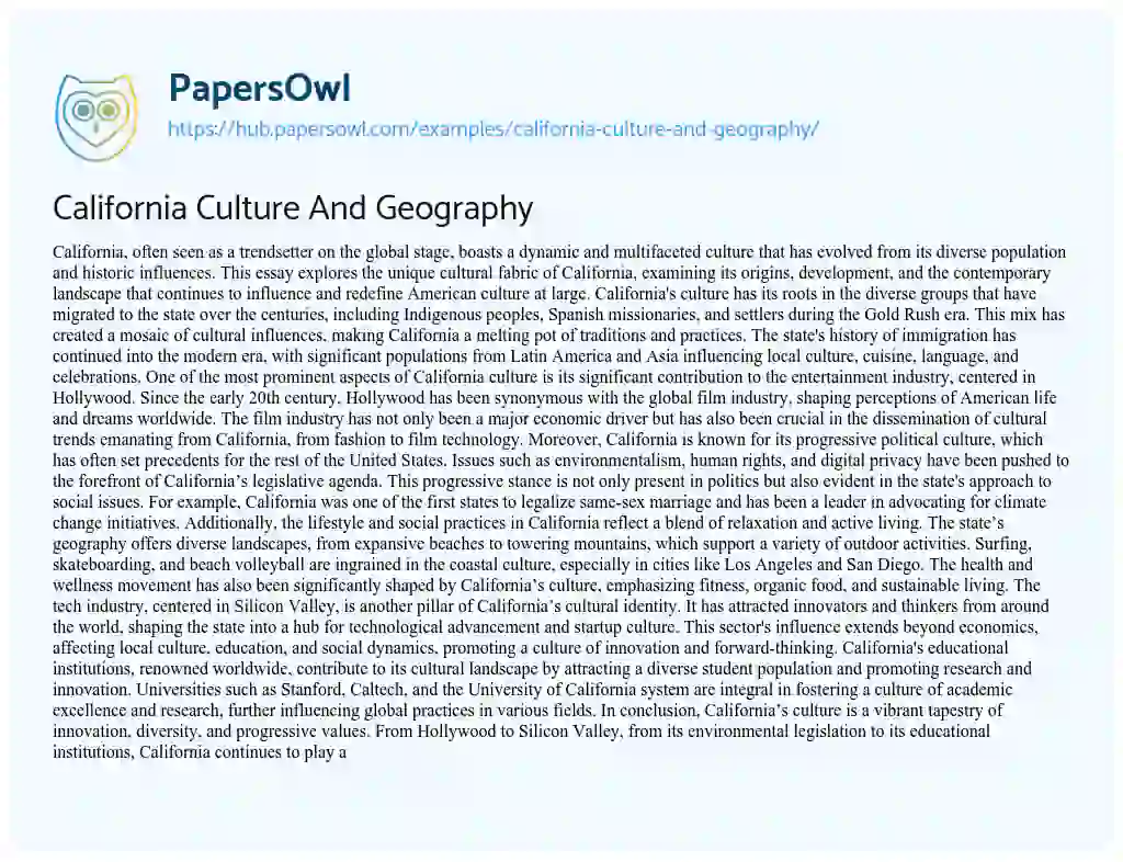 Essay on California Culture And Geography