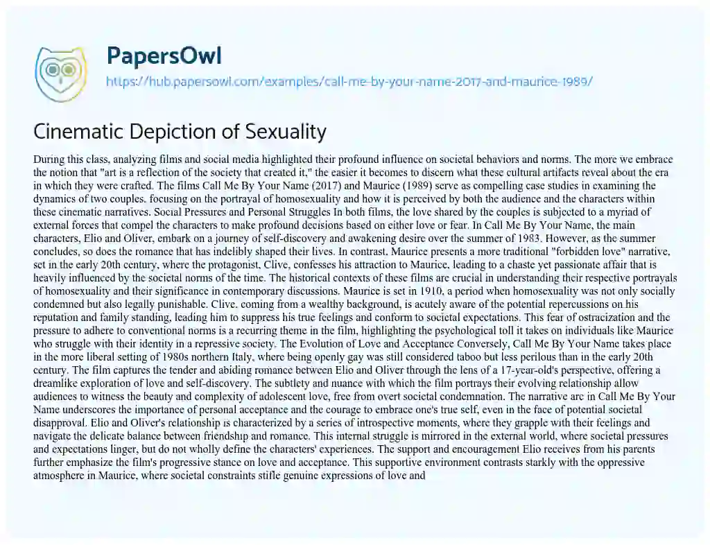 Essay on Cinematic Depiction of Sexuality