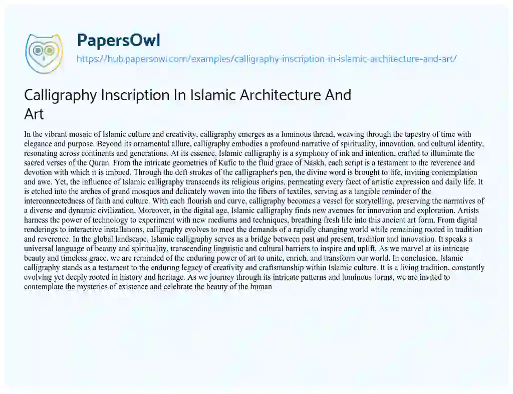 Essay on Calligraphy Inscription In Islamic Architecture And Art