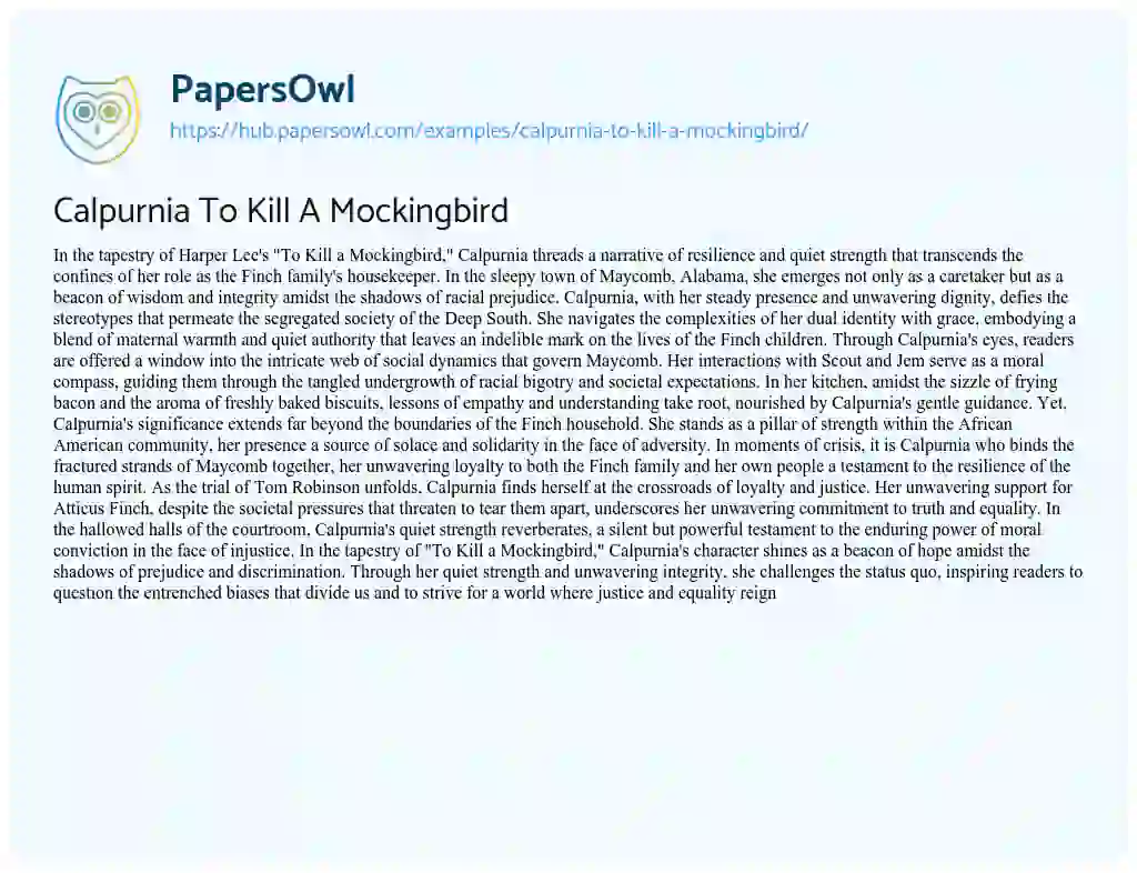 Essay on Calpurnia To Kill A Mockingbird