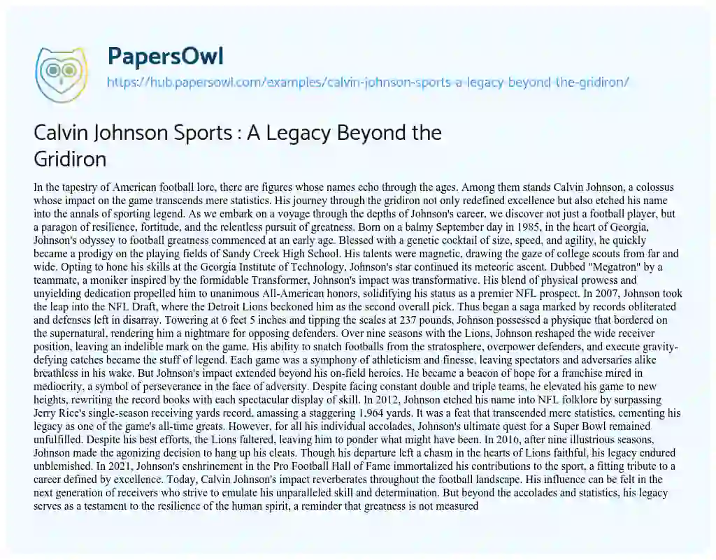 Essay on Calvin Johnson Sports : A Legacy Beyond the Gridiron