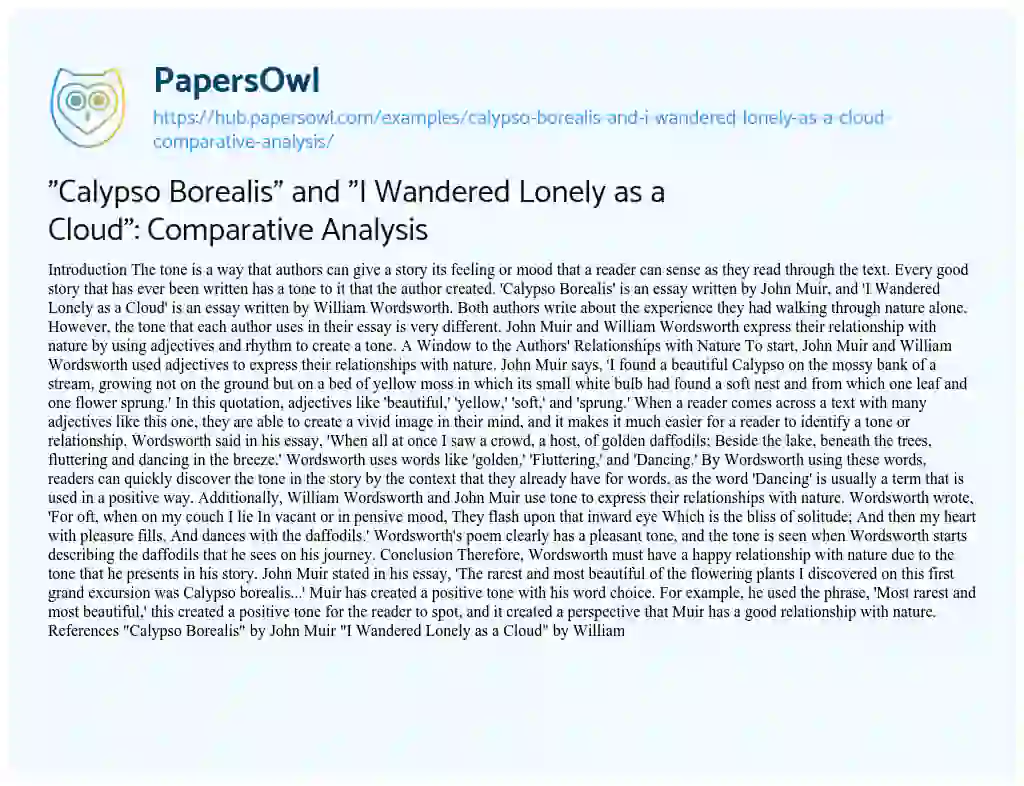 Essay on “Calypso Borealis” and “I Wandered Lonely as a Cloud”: Comparative Analysis