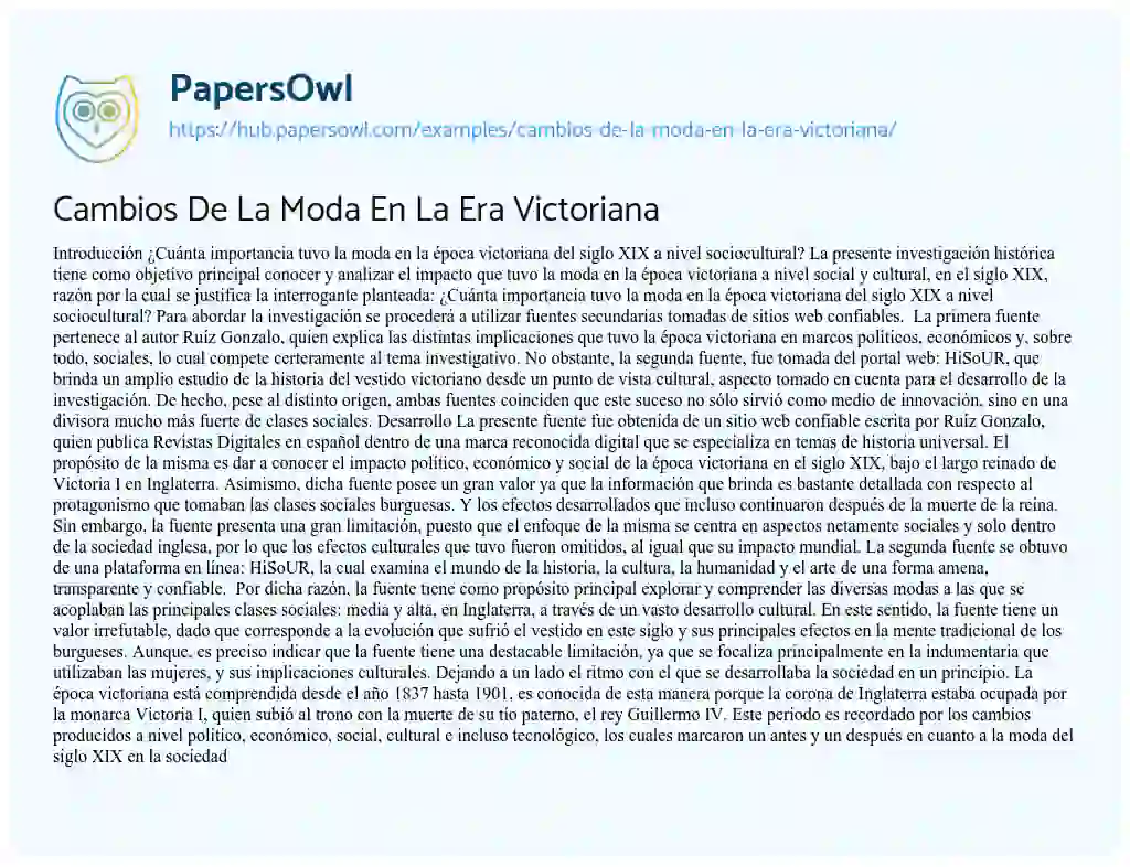 Essay on Cambios De La Moda En La Era Victoriana