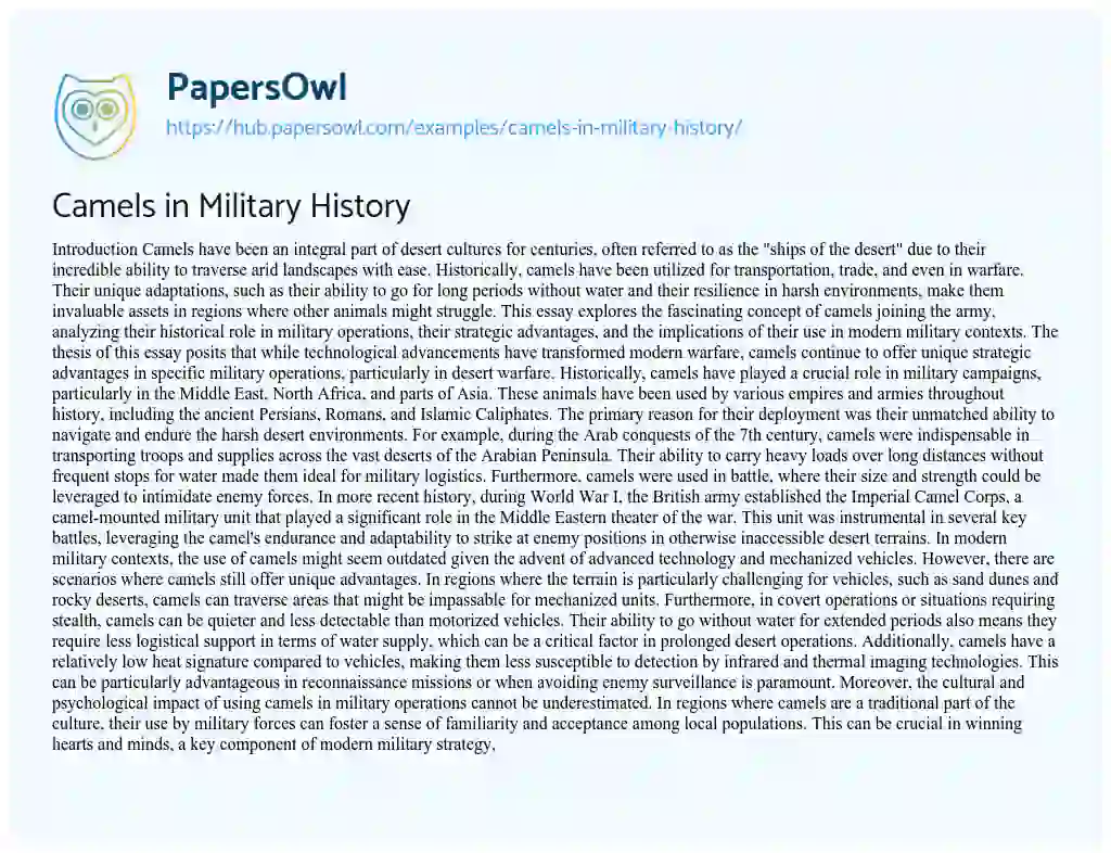 Essay on Camels in Military History