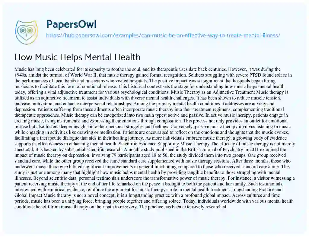 Essay on How Music Helps Mental Health