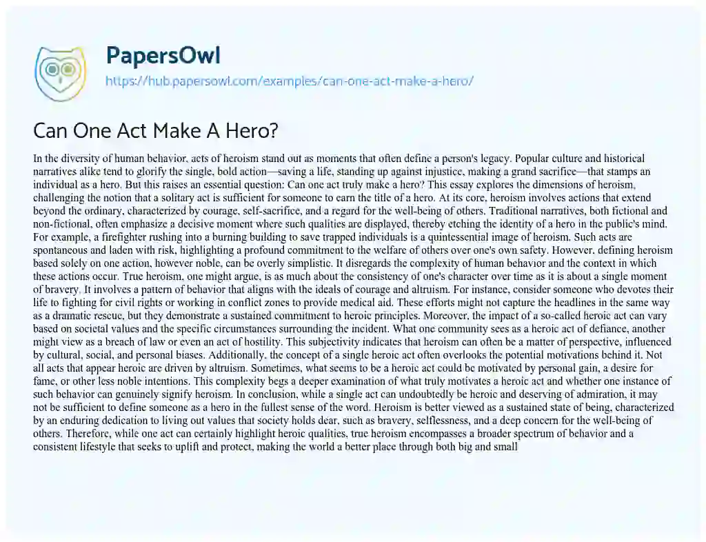 Essay on Can One Act Make A Hero?