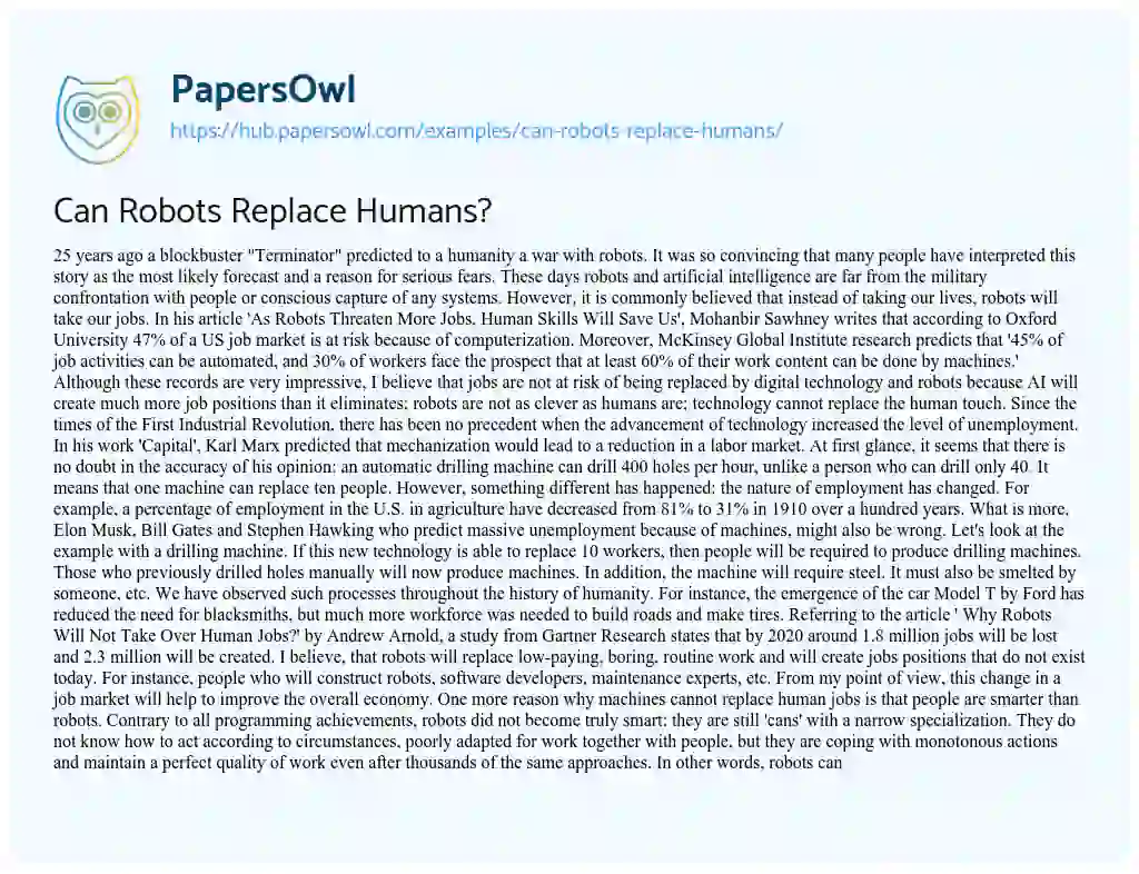 Essay on Can Robots Replace Humans?