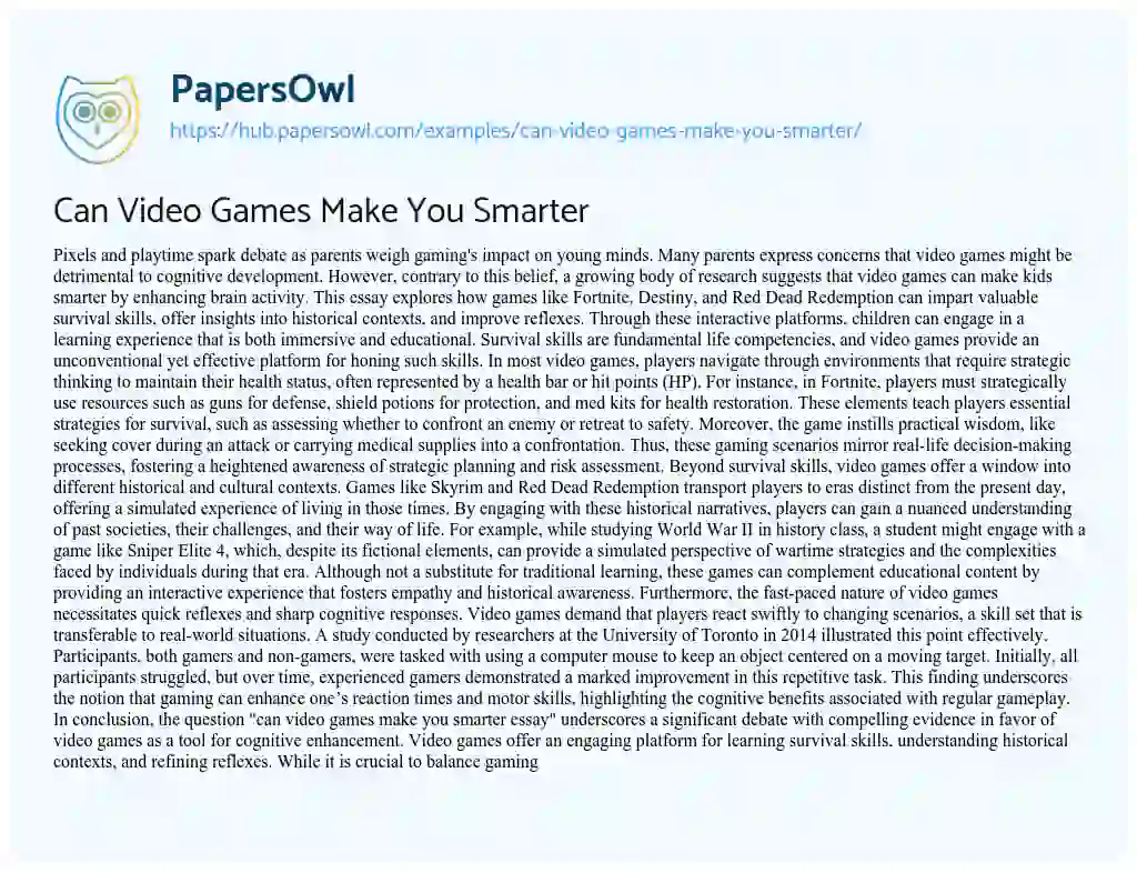 Essay on Can Video Games Make You Smarter