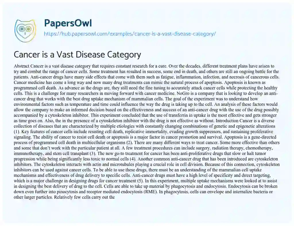 Essay on Cancer is a Vast Disease Category