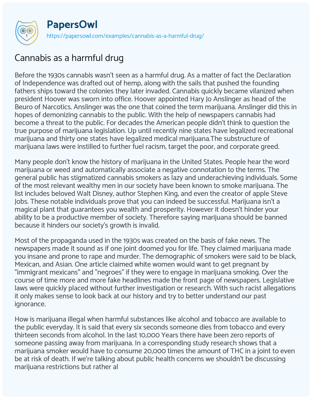 Essay on Cannabis as a harmful drug