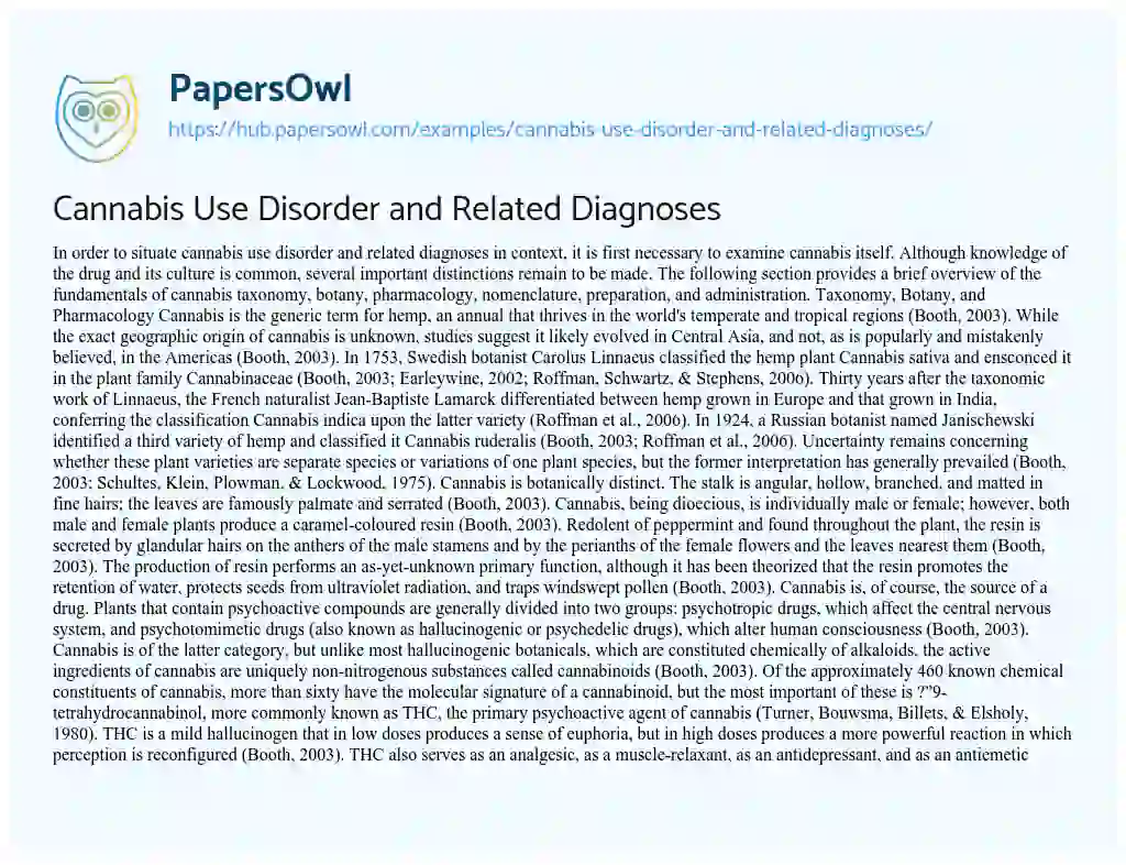 Essay on Cannabis Use Disorder and Related Diagnoses