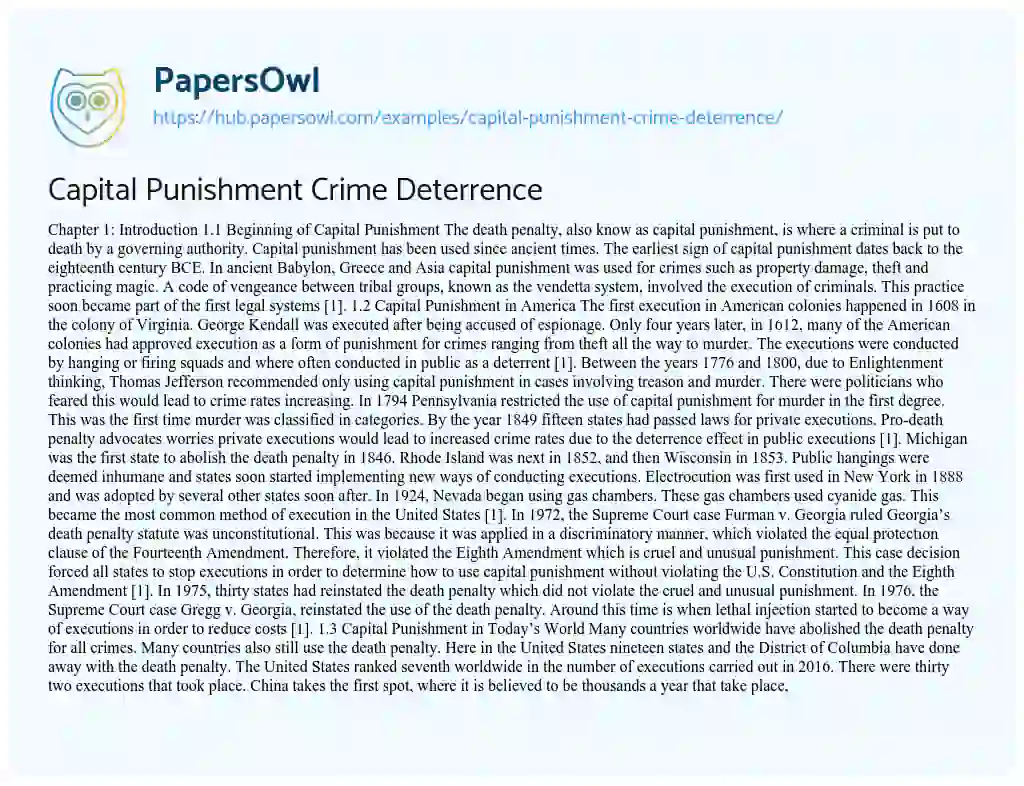 Essay on Capital Punishment Crime Deterrence