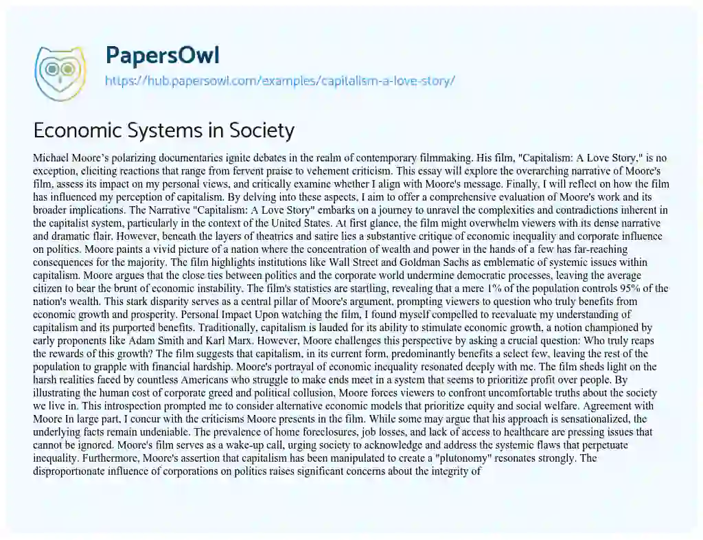 Essay on Economic Systems in Society
