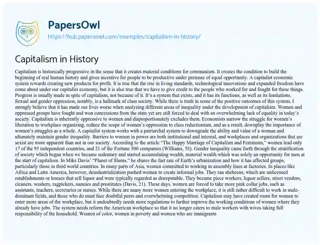 Essay on Capitalism in History