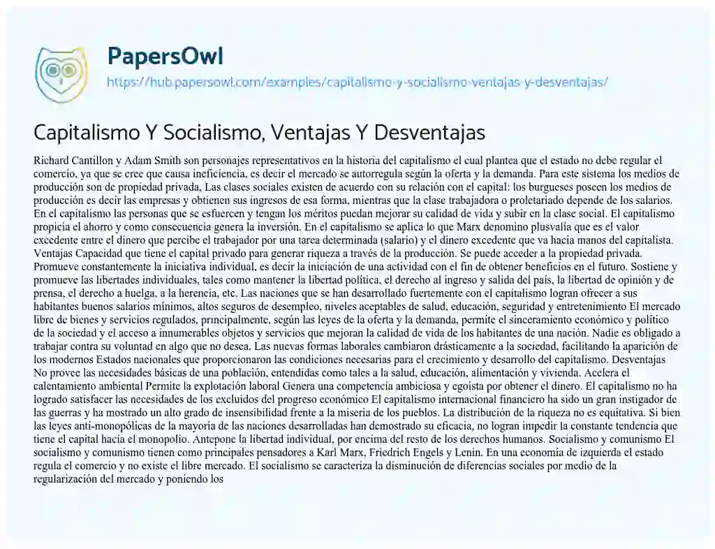 Essay on Capitalismo Y Socialismo, Ventajas Y Desventajas