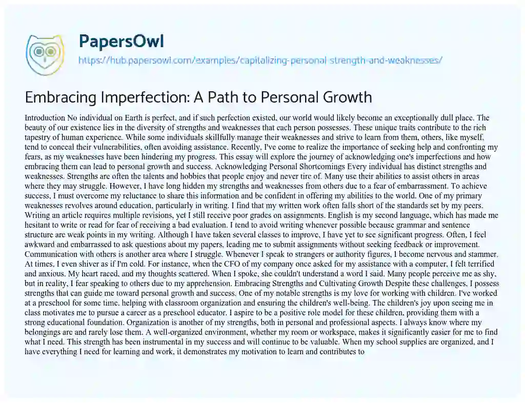 Essay on Embracing Imperfection: A Path to Personal Growth