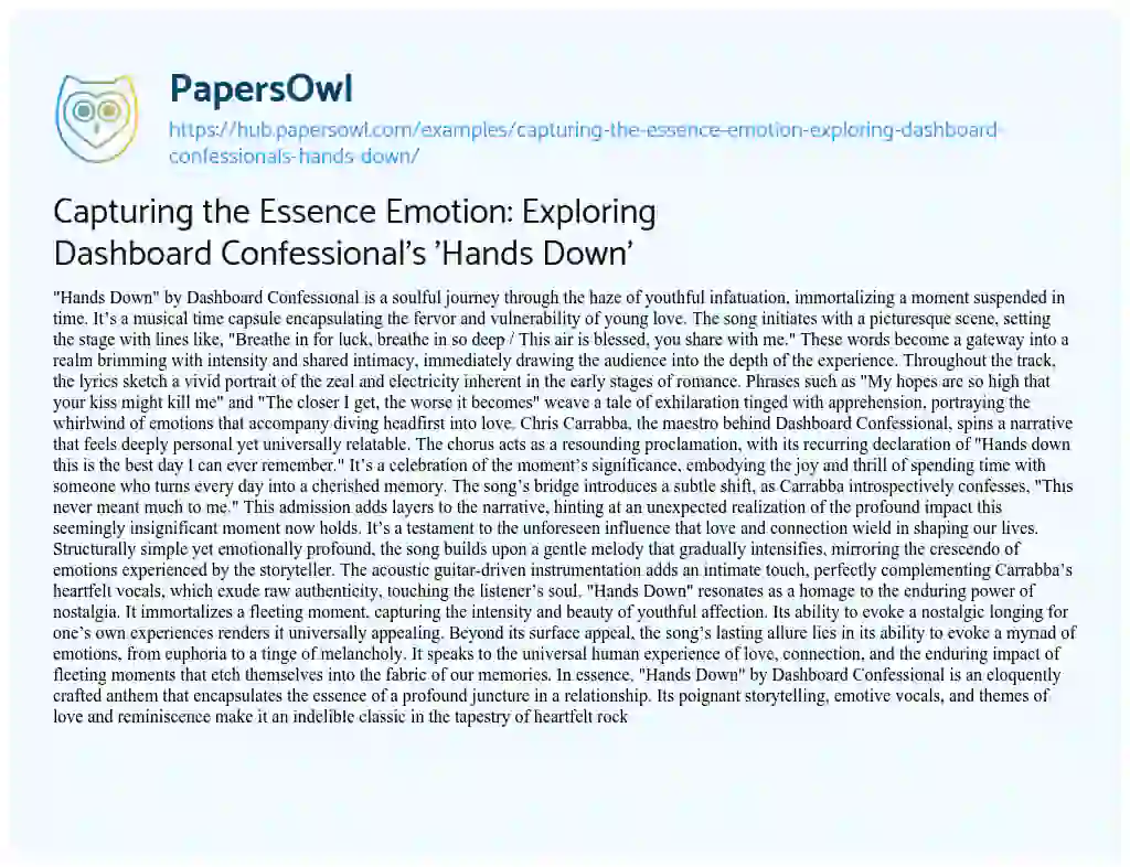 Essay on Capturing the Essence Emotion: Exploring Dashboard Confessional’s ‘Hands Down’