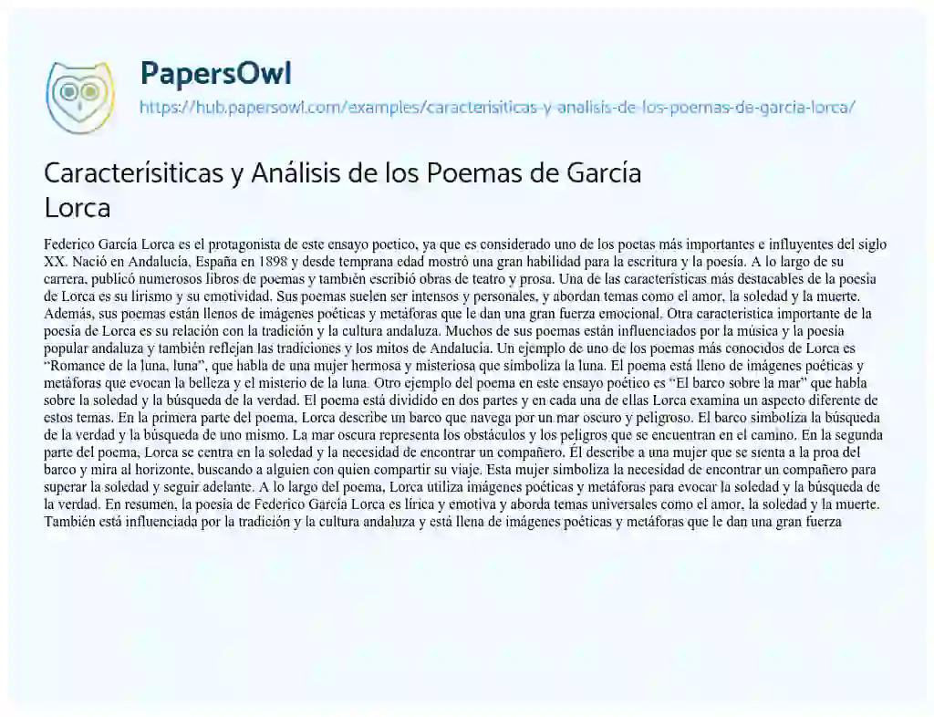 Essay on Caracterísiticas y Análisis de los Poemas de García Lorca
