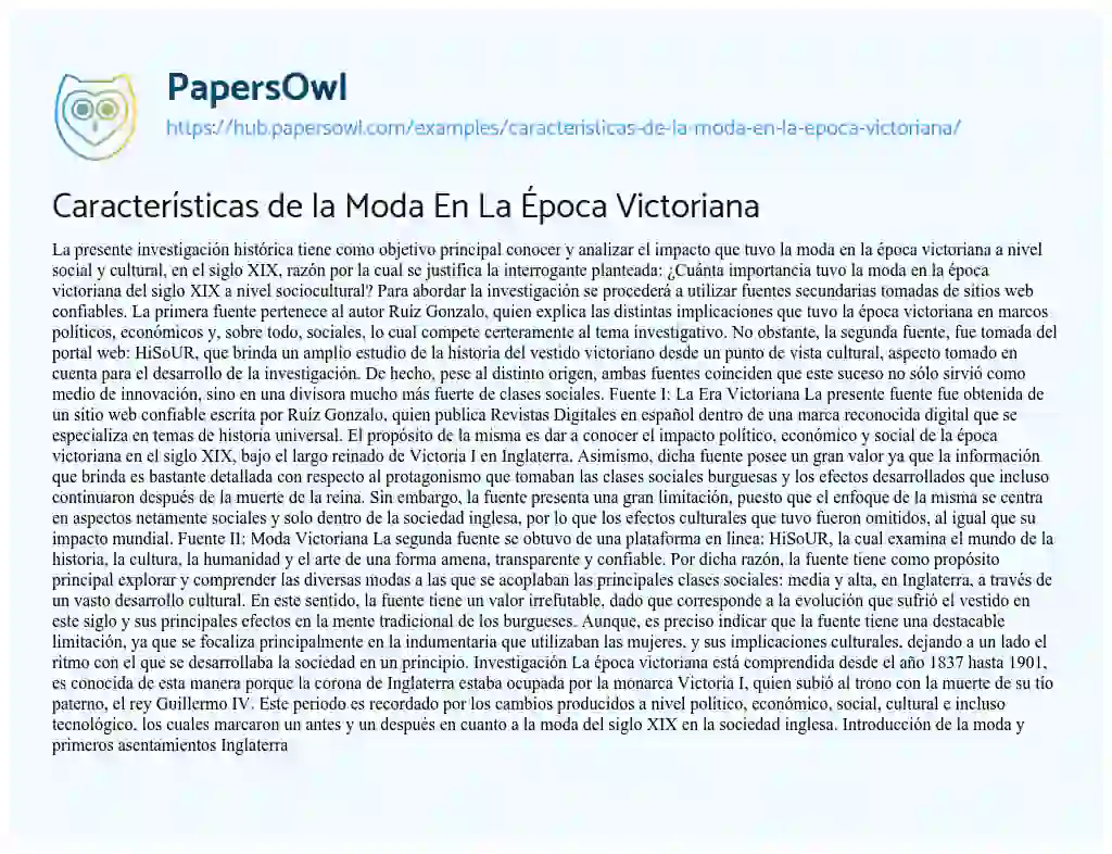 Essay on Características de la Moda En La Época Victoriana