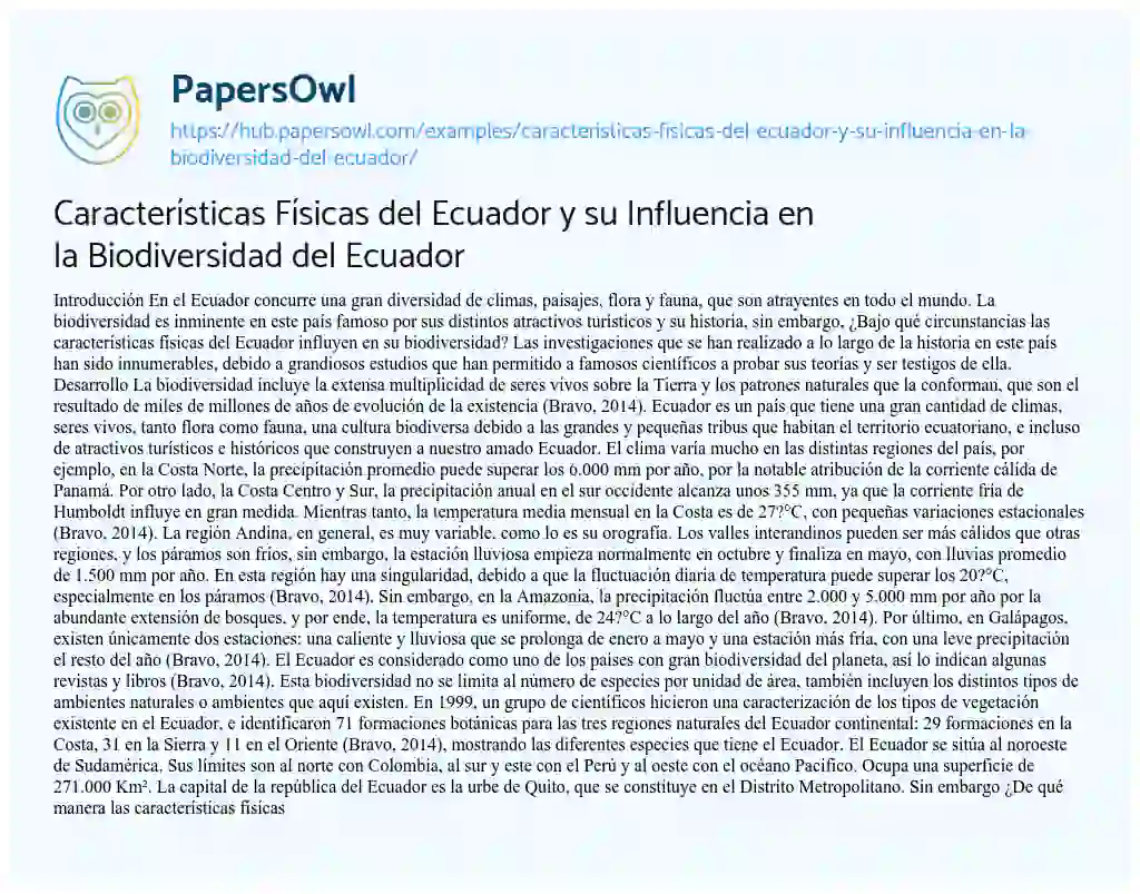 Essay on Características Físicas del Ecuador y su Influencia en la Biodiversidad del Ecuador